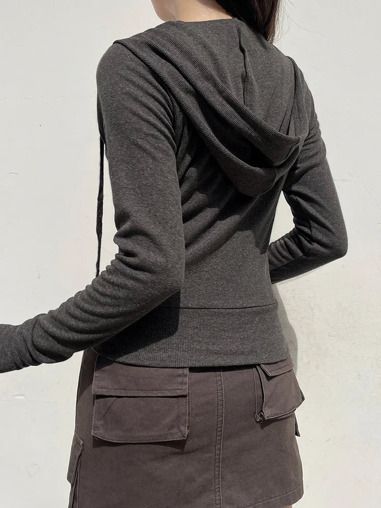 Casual Streetwear Basic Hooded Pockets Sweatshirt Tracksuit Solid Long