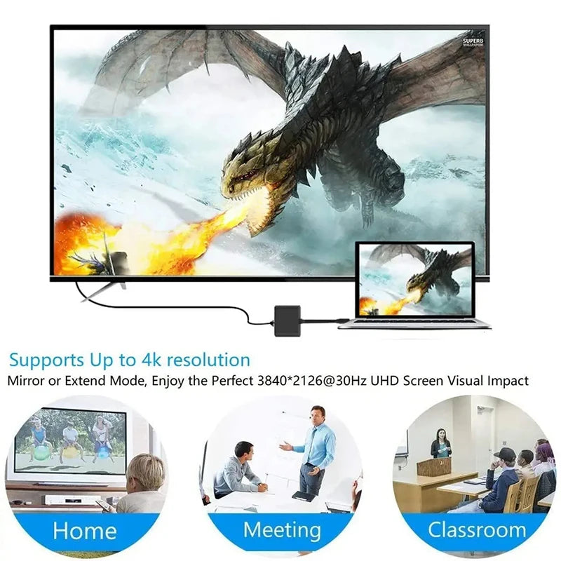 3 IN 1 USB C to HDMI-Compatible Adapter USB 3.1 Hub Type C Charging