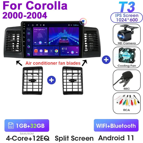 Android 12 Car Radio Qualcomm SM6125 For Toyota Corolla E120 2000 -