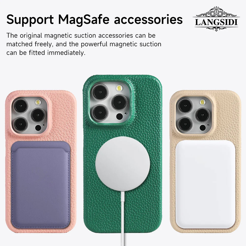 for Magsafe Case for iPhone 15 16 Pro Max Promax 16Pro Natural Cowhide