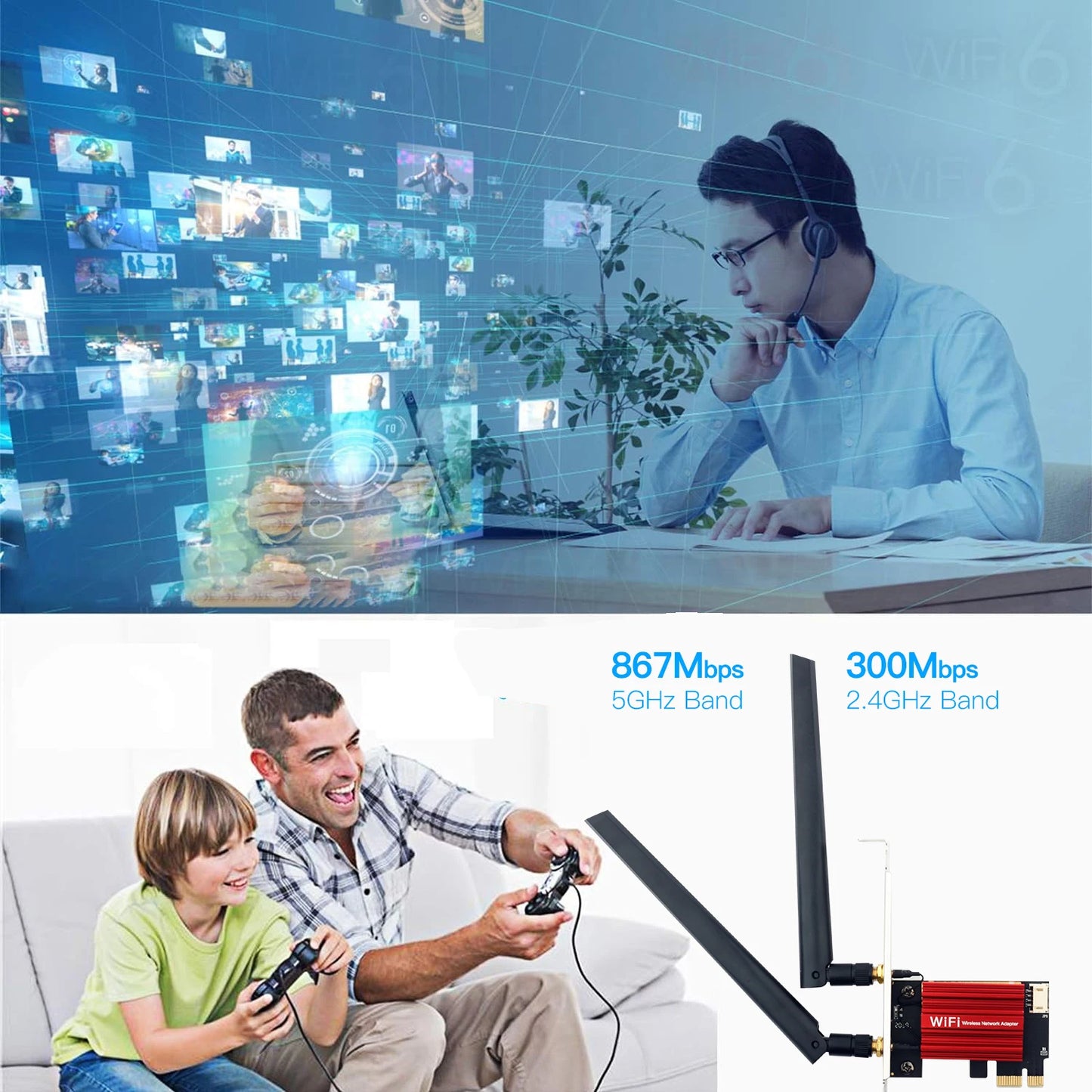 AC1200 WiFi 5 PCIE WiFi Adapter Wireless Network Card Bluetooth 4.0