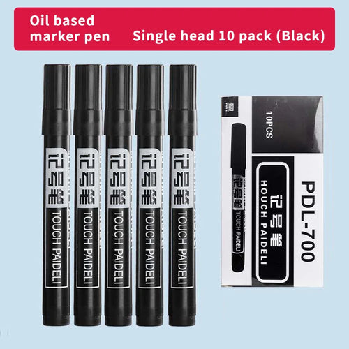 A set of 10 large-tip black ink marker pens for non-erasable marking