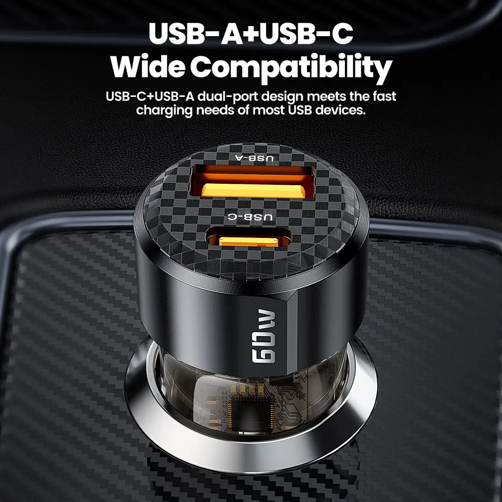 Toocki 60W Car Charger 30W Quick Charge Transparent Case PD 27W for