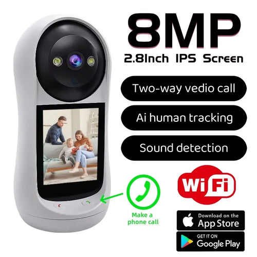 2.8 Inch Wifi Vedio Baby Monitor 8MP Surveillance IP Camera IPS Screen