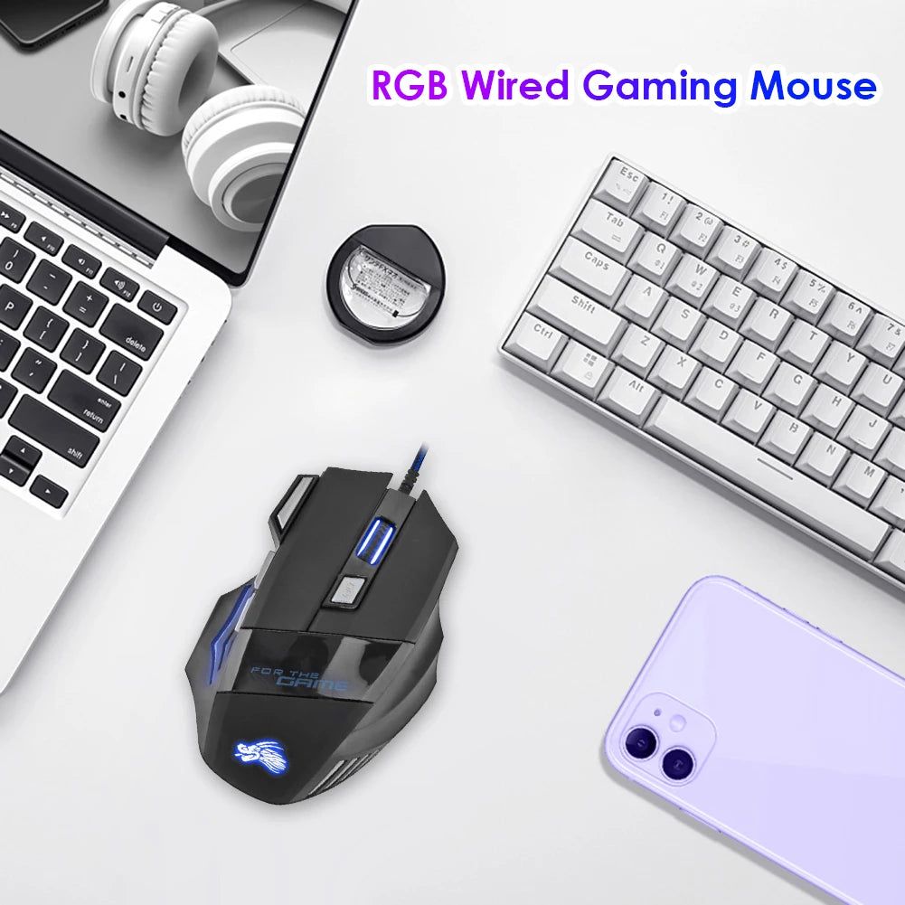 USB Wired Gaming Mouse 7 Button Backlit Ergonomic Mice 5500 DPI