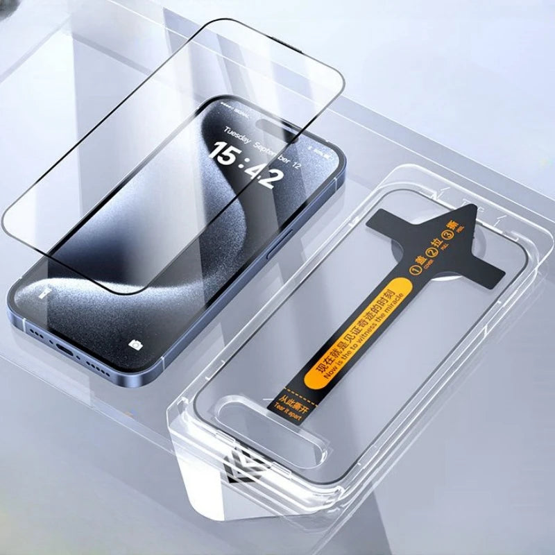 2Pcs Tempered Glass Easy install For iPhone 15 Pro Max 14Pro Full