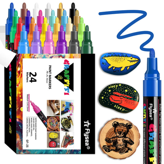 12/18/24Pcs/Set Acrylic Graffiti Pens for Fabric, Canvas, Rock, Glass,