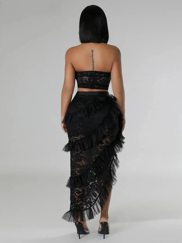 Sexy Two 2 Piece Sets Night Club Outfits for Women White Lace See