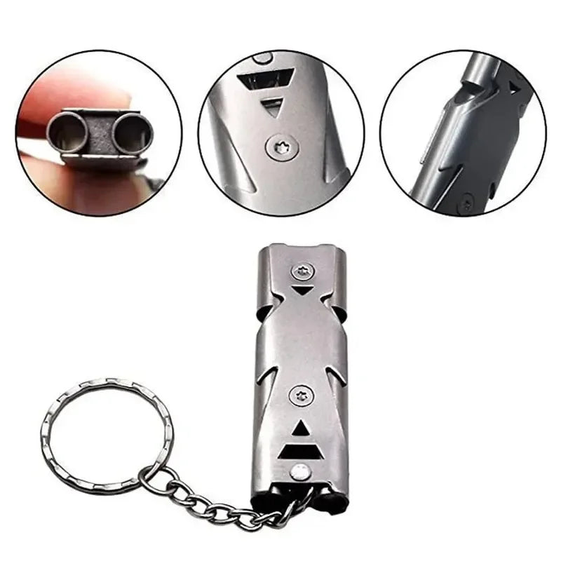 1Pcs Double Pipe Whistle Pendant Keychain High Decibel Outdoor