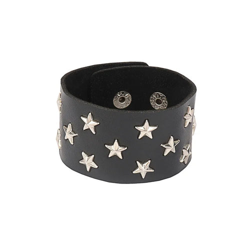2022 PU Leather Studded Bracelet Punk Bracelet Adjustable Goth Cuff