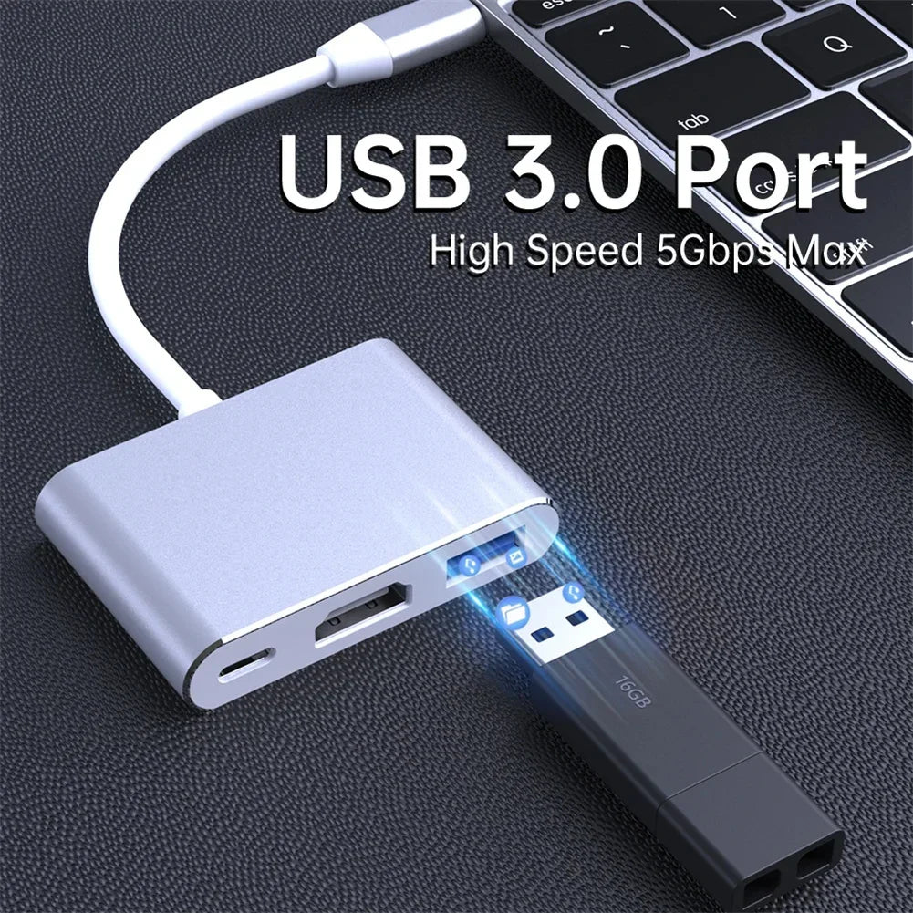 4K TYPE C to HDMI-Compatible Adapter USB 3.0 Hub Type C Charging