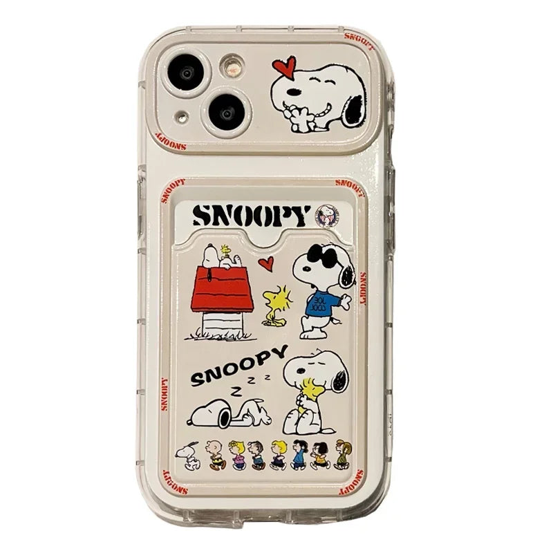 Cute Cartoon Peanut Snoopy Card Holder Pocket Phone Case For iPhone 16