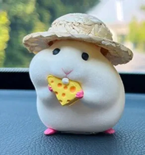 Cute Hamster with Straw Hat Car Ornament,Car Decoration Auto Interior