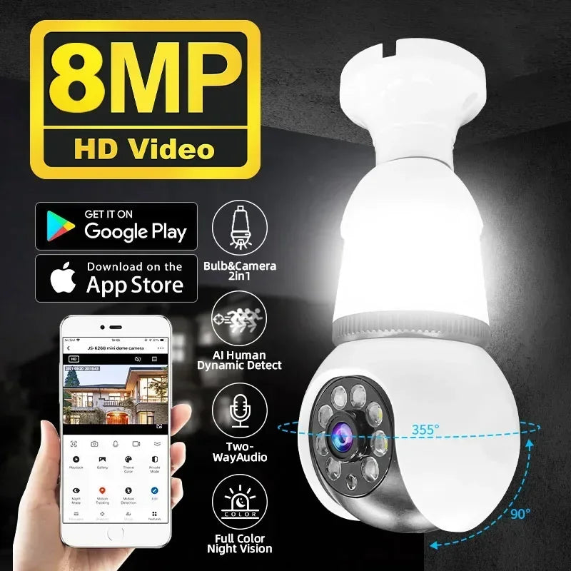 8MP E27 LED Bulb Camera WiFi Surveillance Camera Automatic AI Tracking