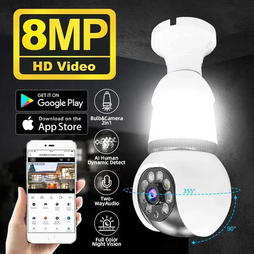 8MP E27 LED Bulb Camera WiFi Surveillance Camera Automatic AI Tracking