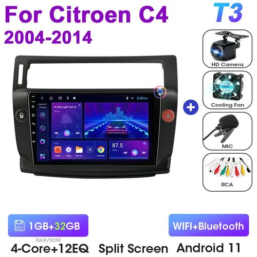2 Din Android 12 Car Radio For Citroen C4 C-Triomphe Quatre 2004-2014