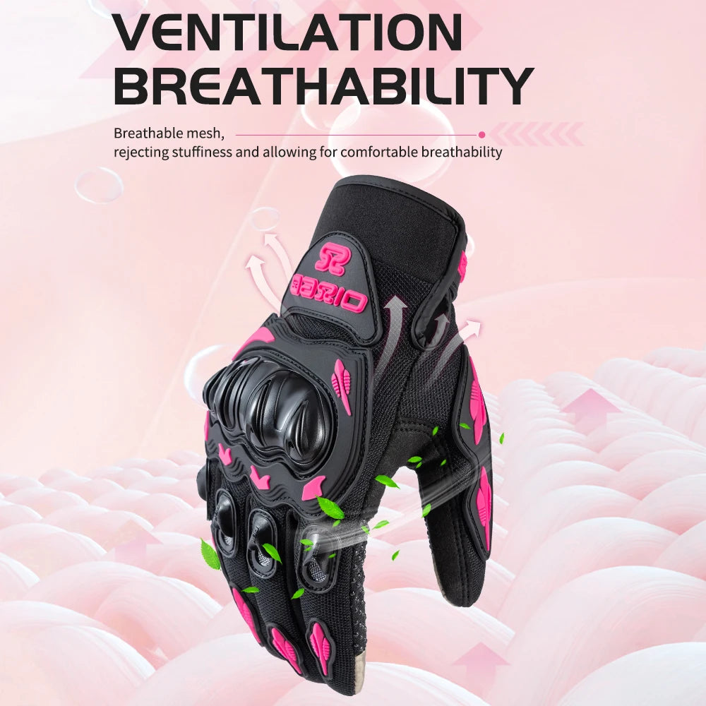 Summer Lady Pink Motorcycle Gloves Women Breathable Motorbike Riding