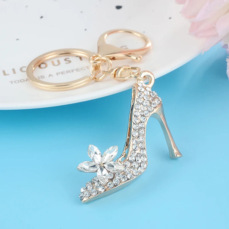 High Heel Shoe Keychain Rhinestone Crystal Purse Car Key Chain Bag