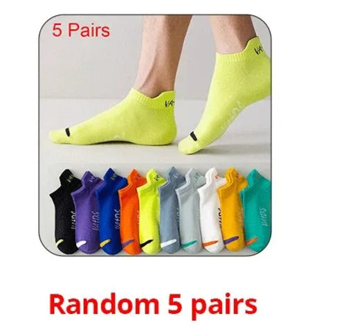 5 Pairs Bright Color Ankle No Show Socks Men Breathable Street Fashion