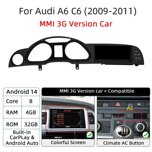 Android 14 Auto Radio CarPlay For Audi A6 C6 4f  For Audi Q7 4L