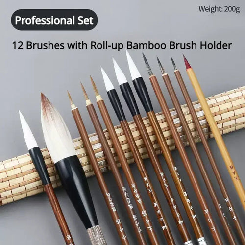6/9/12/16Pcs Chinese Calligraphy Brushes Set with Roll-up Bamboo Brush