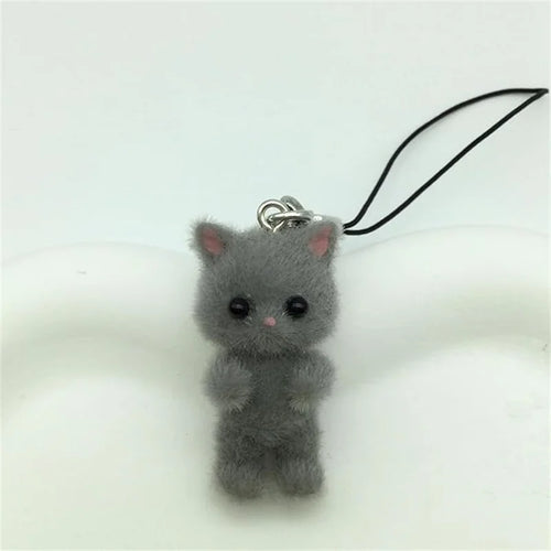 1 Pcs Flocking Fabric 3D Lovely White Black Cat Mobile Phone Charms