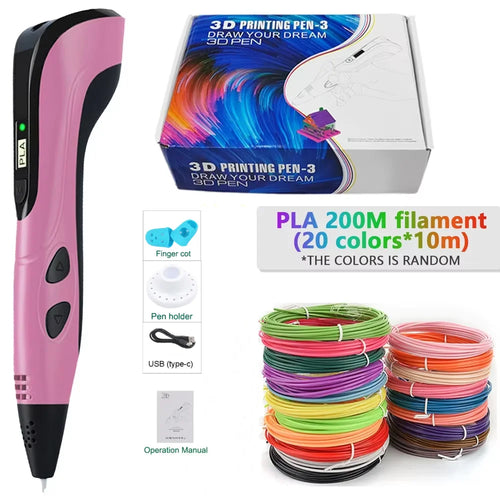 3D Printing Pen With LED Display 10M PLA Filament Children USB Drawing