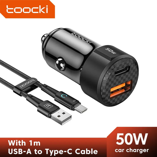 Toocki Car Charger 50W Quick Charge USB A to Type C Cable 66W for
