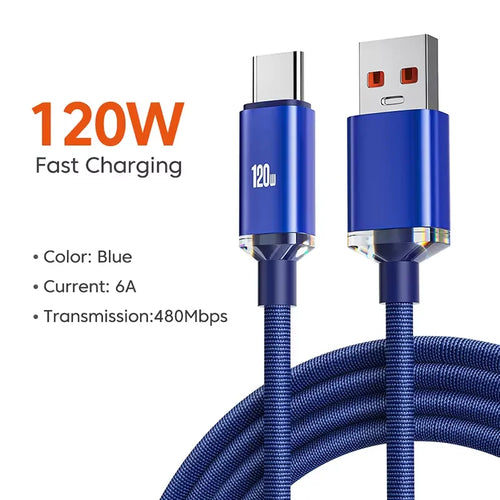 120W Fast Charge USB Type C Quick Charge Cable For Xiaomi Redmi Note