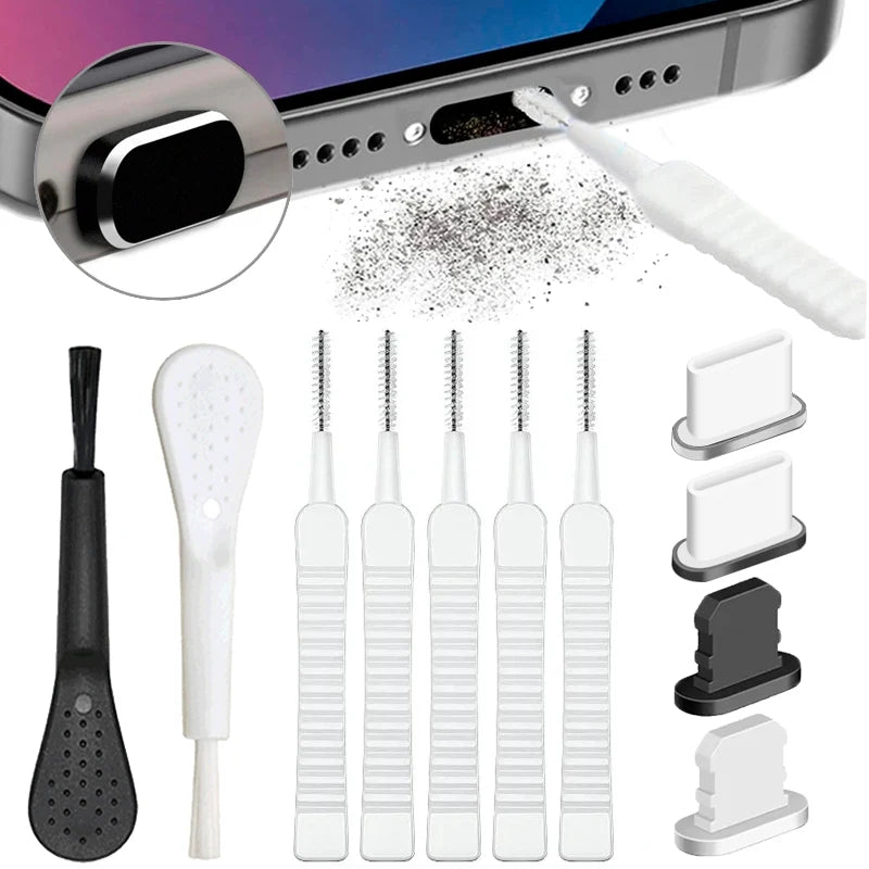 Cell Phone Charging Port Dust Plug with Cleaning Brush for IPhone 15