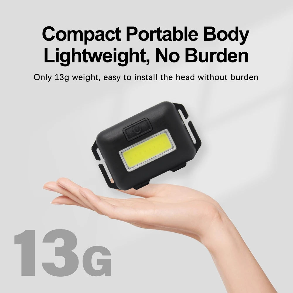 Mini Headlight COB LED Headlamp 3 Modes Waterproof Headlight Head