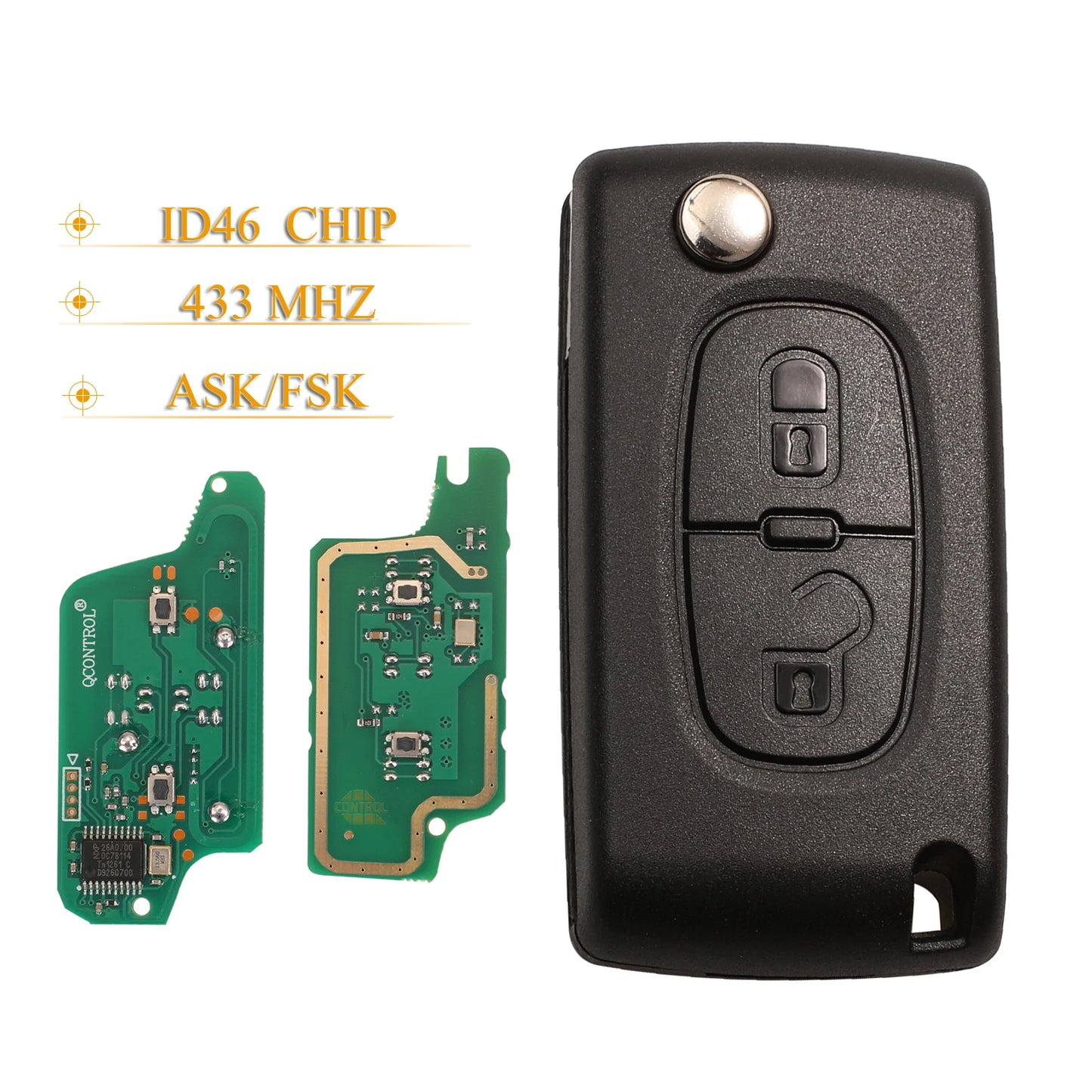 jingyuqin 2 Buttons Remote Car Key ASK/FSK 434Mhz For Citroen C4 C5 C6