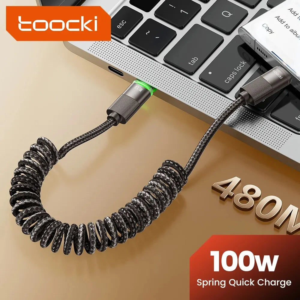 Toocki PD100W Type C To Type C Cable 5A Fast Charge USB C Spring Car