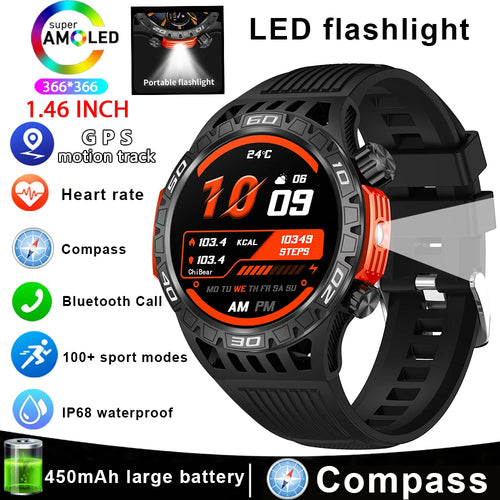 Outdoor Military Smart Watch Men's With LED lighting Bluetooth Call