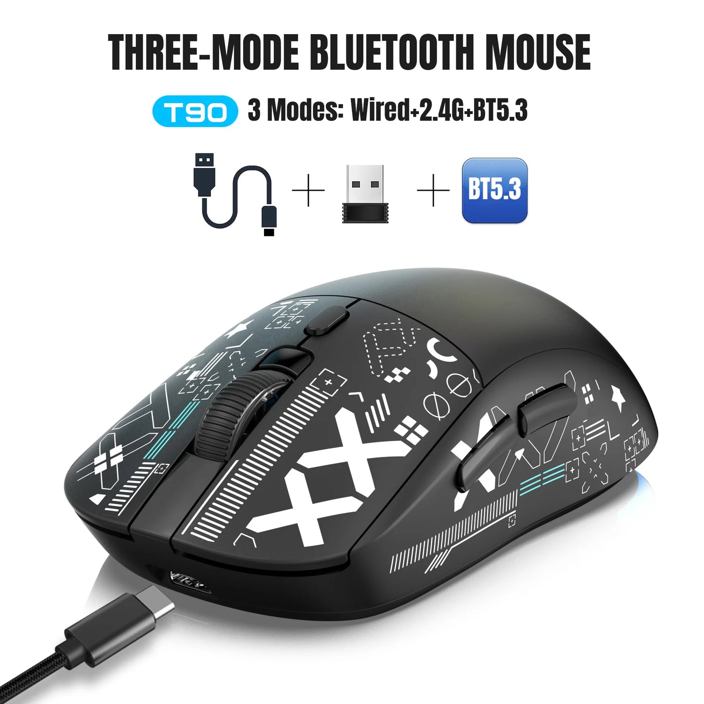 3 Modes Bluetooth Gaming Mouse Rechargeable 2.4G USB Wireless RGB
