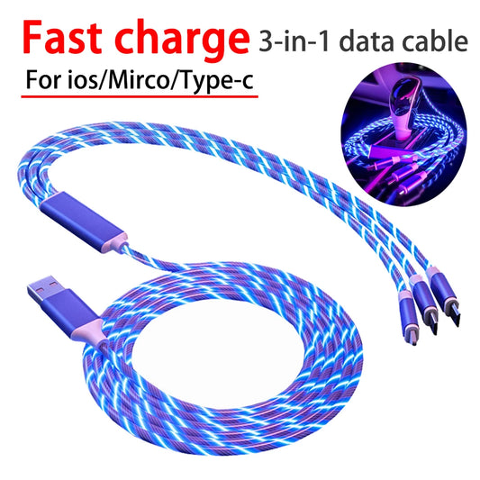 3 In 1 66W Fast Charging Data Cable For Android iOS Type-C 1.2M 2M