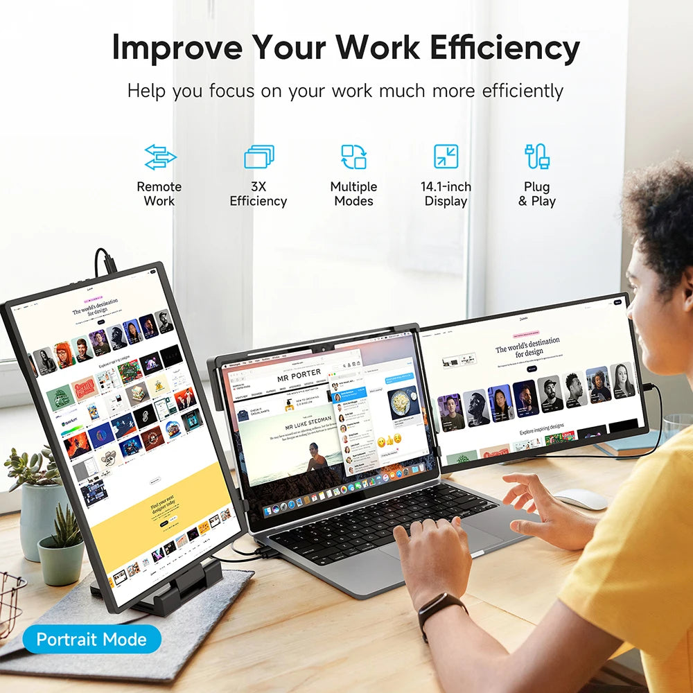 Dopesplay 14.1inch Laptops Screen Extender Triple Dual FHD 1200P IPS