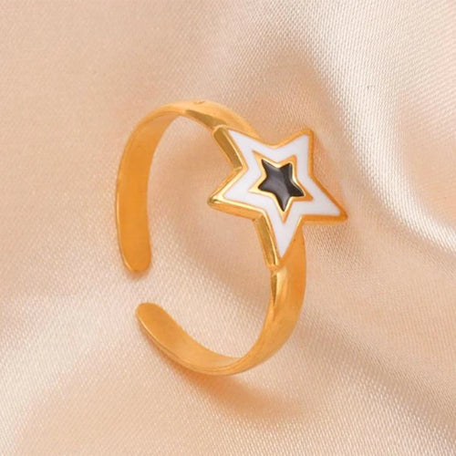 Letdiffery Retro Gold Color Double Oil Drip Open Rings Stainless Steel