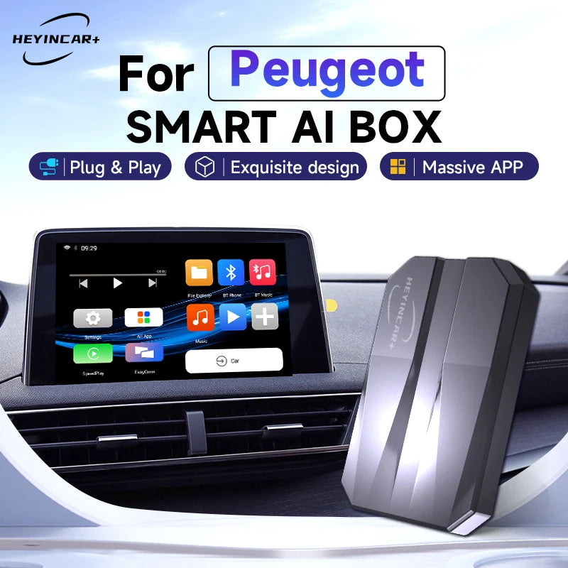 2024 HEYINCAR Smart AI Box Wireless Android Auto CarPlay For Peugeot
