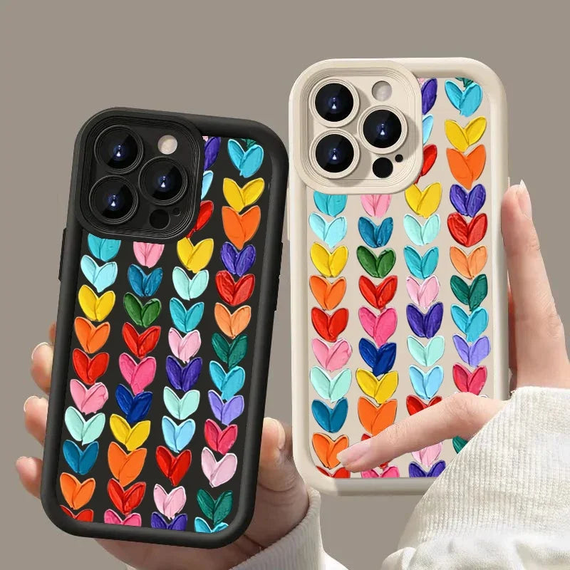 Colorful Love Heart Phone Case For iPhone 16 14 13 12 11 Pro Max XS XR
