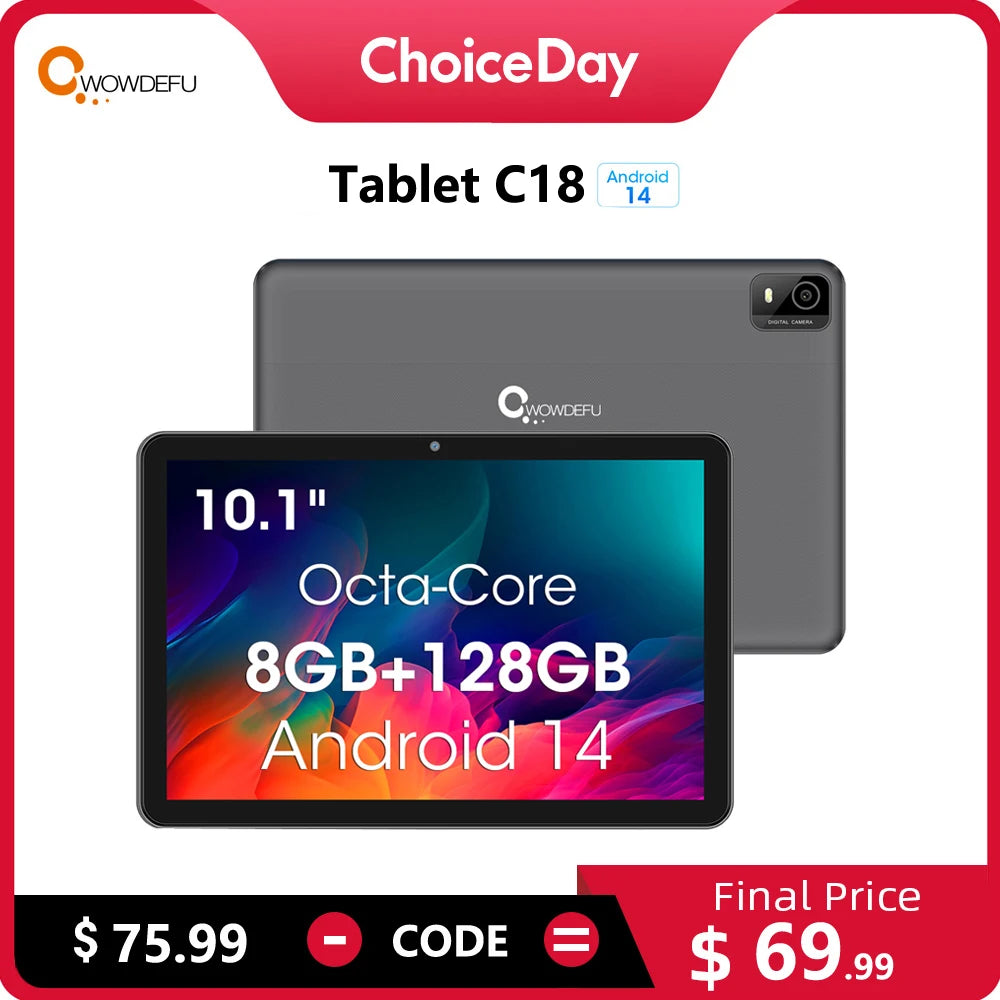 CWOWDEFU Android 14 Tablet 10.1-Inch Octa-core 8GB RAM 128GB ROM