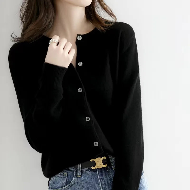 Women Cardigans Sweater O-neck Spring Autumn Knitted Cashmere