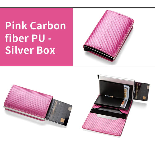 PU Leather Fiber Card Holder Wallet, RFID, Anti-Theft Brush, Pop-up,