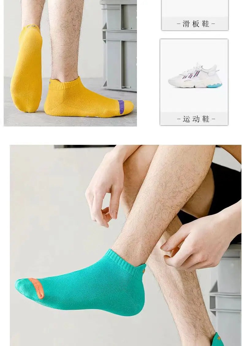 5 Pairs Bright Color Ankle No Show Socks Men Breathable Street Fashion