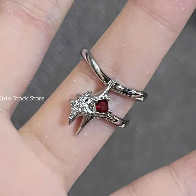 Vintage Red Enamel Cross Open Rings For Women Men Punk Hip Hop