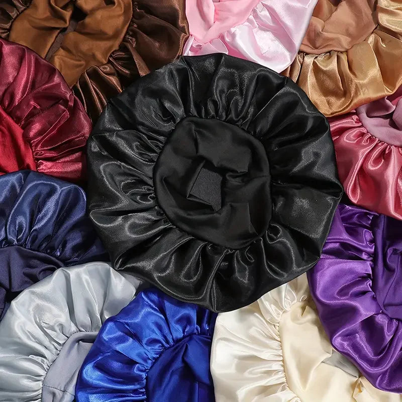 1pcs Soft Silk Satin Lined Bonnet Large Satin Hair Bonnet Household