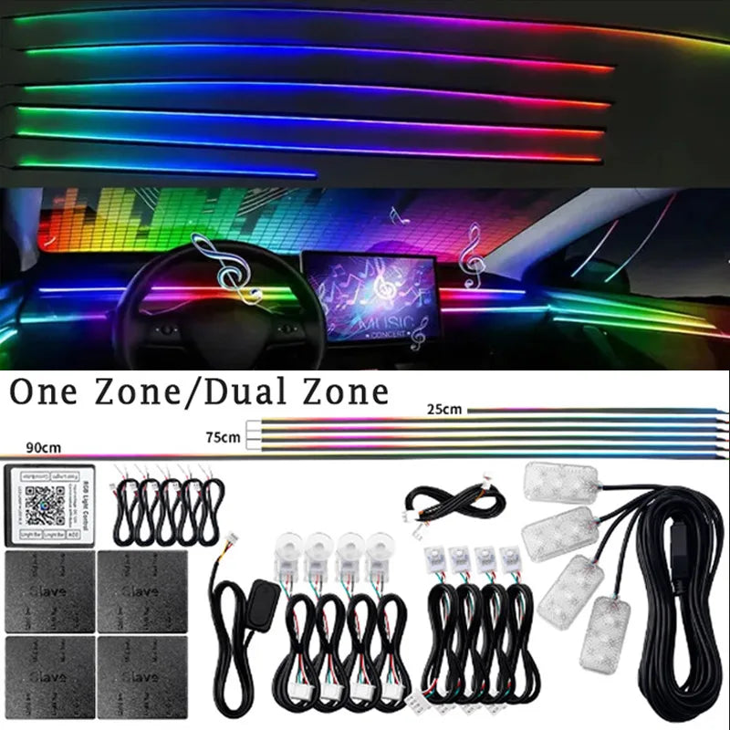 6/10/14/18 in 1 Led Car Ambient Lights RGB 213 64 Color Acrylic Strips