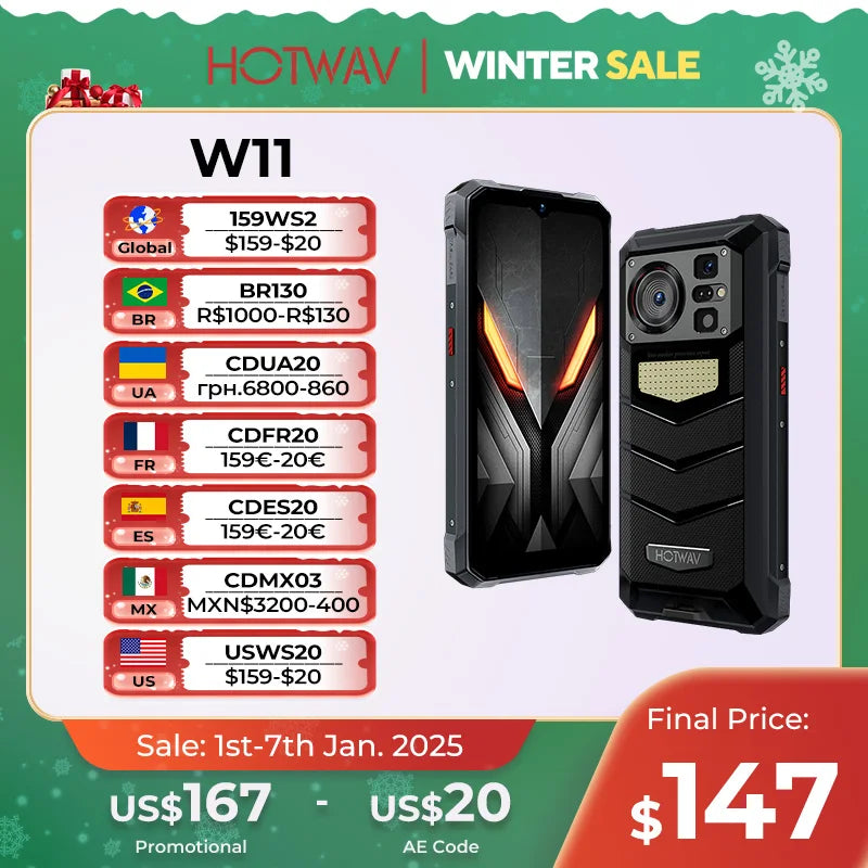 HOTWAV W11 Rugged Phone 280LM Flashlight 6.6'' FHD+ 20800mAh Battery