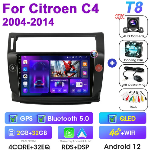 2 Din Android 12 Car Radio For Citroen C4 C-Triomphe Quatre 2004-2014