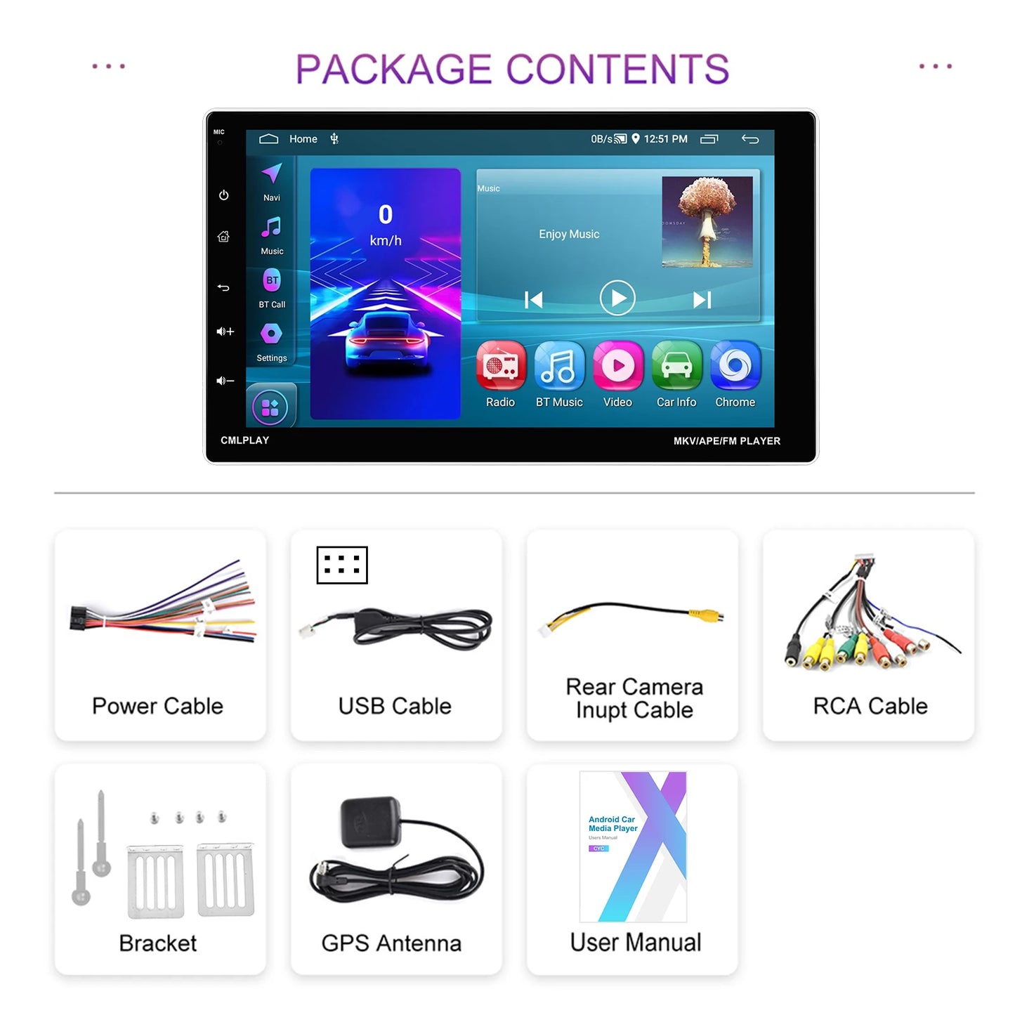 Podofo Car Stereo Radio 9'' 1din Android 13 Carplay Android auto Car